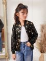 SHEIN Tween Girl Star Pattern Sequin Bomber Jacket