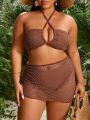 SHEIN Swim Vcay Plus Size Solid Color Hollow Out Swimsuit 3pcs/Set