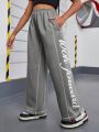 SHEIN Tween Girls' Casual Loose Knit Wide Leg Sweatpants For Daily Life
