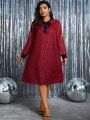 Plus Size Long Sleeve Knot Collar Dress