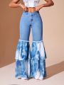 SHEIN BAE Tie-Dye Patchwork Flared Jeans