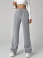 Fleece-lined Drawstring Straight-leg Pants, Keep Warm