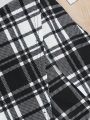 SHEIN Older Girls' Casual Black And White Plaid Skort