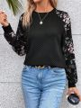 SHEIN Frenchy Women'S Floral Patchwork Print Raglan Sleeve Sweatshirt