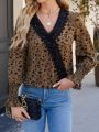 Lace Splice Printed Wrap Blouse