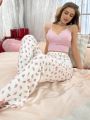 Ladies' Camisole & Small Floral Print Long Pants Pajamas Set