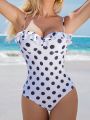 Women'S Polka Dot Print One-Piece Swimwear With Ruffled Hem