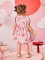 Baby Girls' Love Heart Print Long Sleeve Dress For Autumn And Winter