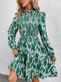 SHEIN LUNE All-over Printed Lantern Sleeve Dress