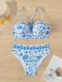 SHEIN DD+ Ladies' Printed Swimsuit Set With Regular Cut