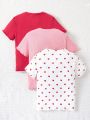 SHEIN Kids CHARMNG Tween Girl Heart Printed Short Sleeve T-Shirt