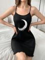 Minimalist Printed Spaghetti Strap Sleepwear Dress