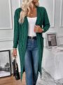 SHEIN LUNE Cable Knit Drop Shoulder Open Front Cardigan