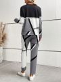 Colorblock Drop Shoulder Sweatshirt & Drawstring Waist Pants