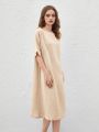 SHEIN Leisure Women'S Solid Color Batwing Sleeve Above Knee Length Homewear Jumpsuit Dress