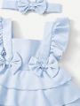 SHEIN Baby Girl's Adorable Bowknot Decorated Ruffle Trim Overall Dress