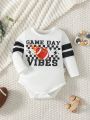 Baby Boys' Casual Rugby Pattern Long Sleeve Bodysuit With Medium Thickness For Spring And Autumn