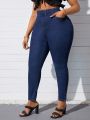 Plus Size Women's High Elasticity Skinny Jeans With Tapered Leg