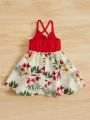 SHEIN Baby Tropical Print Ruffle Trim Cami Dress