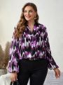 EMERY ROSE Women's Plus Size Lantern Sleeve Shirt With All-over Printed Pattern