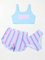 Toddler Girls' Three-piece Separated Swimsuit Set, Sporty Style