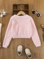 SHEIN Kids EVRYDAY Young Girl Solid Button Front Fuzzy Cardigan