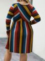 SHEIN CURVE+ Plus Size Women's Striped Long Sleeve Dress