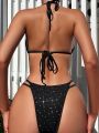 Women'S Shiny Halter Neck Bikini Swimsuit