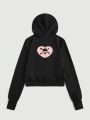 Kawaii Skull Print Zip Up 3D Horn Design Drawstring Hoodie