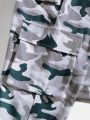 SHEIN Kids HYPEME Tween Boys' Stylish Camouflage Print Joggers With Pockets And Drawstring Waist, Loose Fit