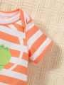 SHEIN Baby Boys' Crocodile Pattern Striped Bodysuit & Hat Set