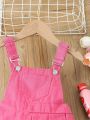 Toddler Girls' Soft Washed Denim Pink Romper For Casual Wear