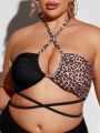 SHEIN Swim SXY Plus Size Women'S Leopard Print Halter Bikini Top