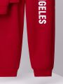 SHEIN Kids SPRTY Boys' Loose Sports Hooded Slogan Pattern Sweatshirt And Sweatpants Two-piece Set