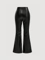 SHEIN MOD Solid Color Pu Leather Flared Pants