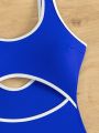 Women's Color Block Hollow Out One-piece Swimsuit