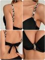 SHEIN DD+ Women'S Leopard Print Swimwear Top With Patchwork Design