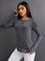 SHEIN Daily&Casual Stitching Edge Detail Long Sleeve Sports T-shirt