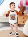 SHEIN Baby Boys' Casual Sporty Letter & Rugby Pattern Bodysuit