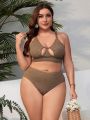 SHEIN Swim Vcay Women's Plus Size Floral Crochet Hollow Out One Piece Swimsuit