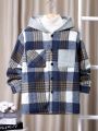 SHEIN Kids EVRYDAY Tween Boy Plaid Print Thermal Lined Hooded Coat Without Sweater