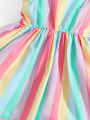 SHEIN Baby Rainbow Stripe Cap Sleeve Dress