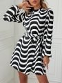 Women'S Wavy Striped Belted Dress