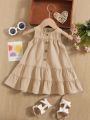 SHEIN Baby Girl Sleeveless Cute Solid Color Dress