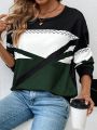 Women's Geometric Pattern Round Neck Sweatshirt