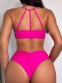 SHEIN Swim SPRTY Solid Color High-waisted Cutout Two-piece Swimsuit