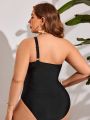 SHEIN Swim Vcay Plus Size One Shoulder Round Ring Decor Cut Out Detail Swimsuit