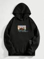 SHEIN Extended Sizes Men Plus Slogan & Figure Graphic Drop Shoulder Hoodie