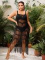 Women's Plus Size Fringe Hollow Out Cami Cover Up Top