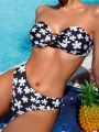 SHEIN Swim Vcay Women's Floral Printed Bandeau Bikini Set